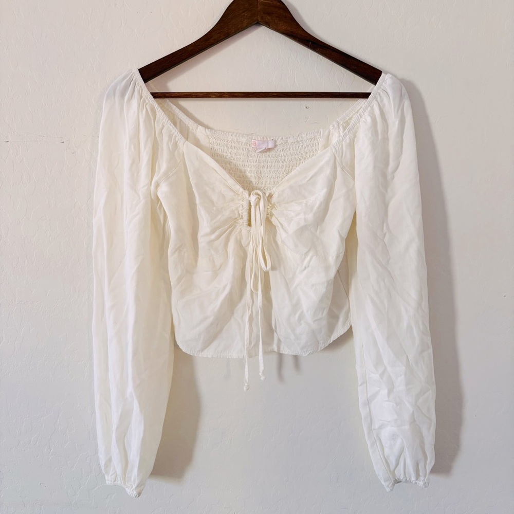 Gianni Bini Women’s White Cream‎ Blouse with Drawstring Key Hole Detail Small